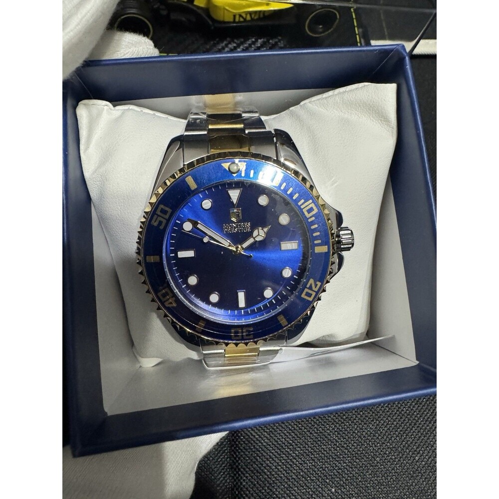 Montres Prestige Diver Wristwatch Blue Dial 42mm Quartz 30m Box two tone